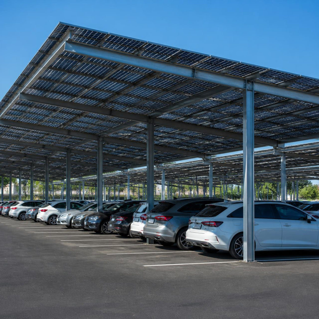 Solar-Carport über einem großen Parkplatz