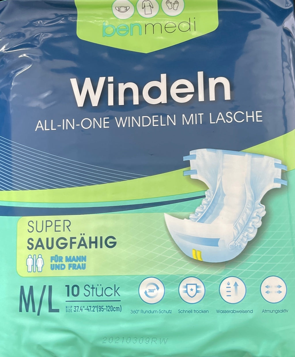 10 Stück - All-In-One Premium Windeln für Erwachsene